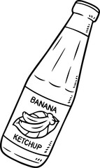 Vector Cartoon Hand Drawn Banana Ketchup In A Bottle Line Art