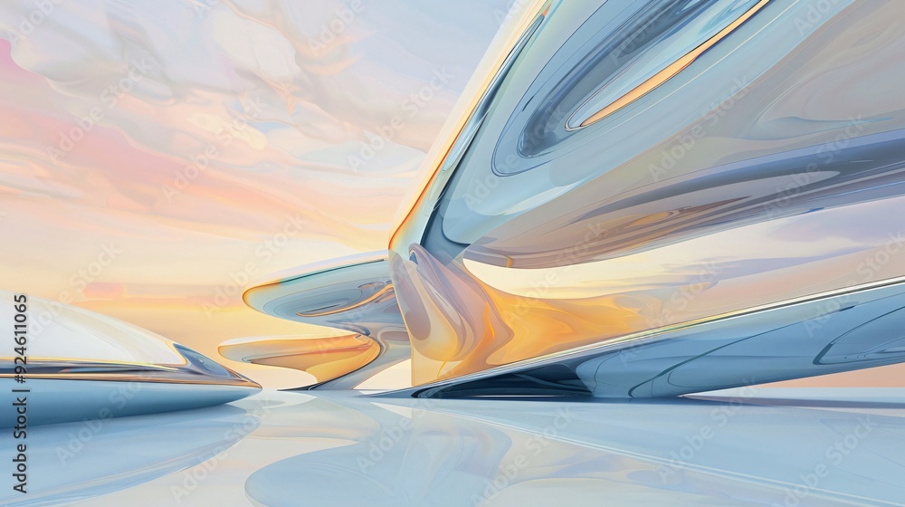 Poster abstract architectural landscape with metallic structures