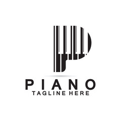 Letter P piano logo. Creative design letter P Combination with Keyboard Piano for piano Logo.