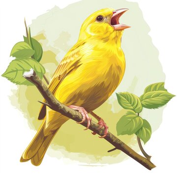 yellow bird singing on branch clip art preview