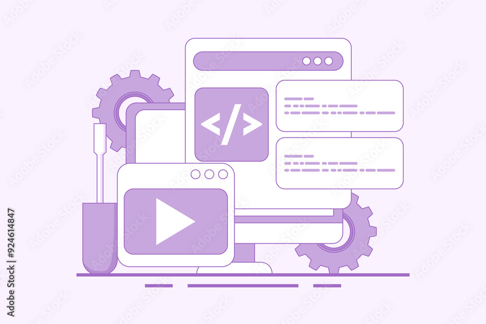 Poster web development concept, website builder, app development, website maintenance concept, building web