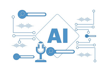 AI Phone concept, smart technology mobile device with digital voice assistant and artificial intelligence. Ai smartphone with machine learning application, speech recognition. vector illustration.