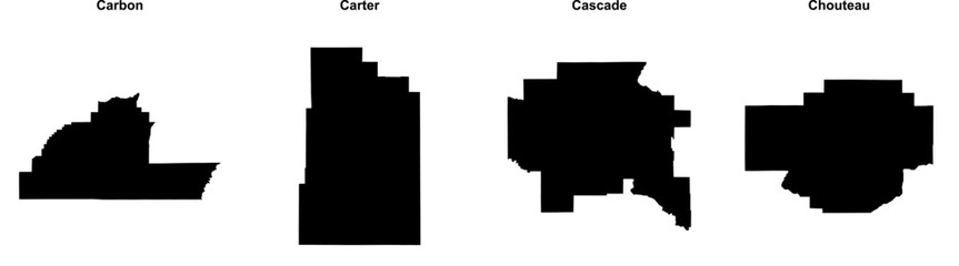 Fototapeta premium Carbon, Carter, Cascade, Chouteau outline maps