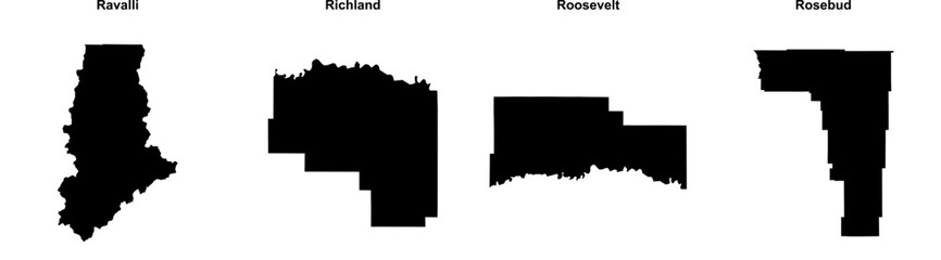 Ravalli, Richland, Roosevelt, Rosebud outline maps
