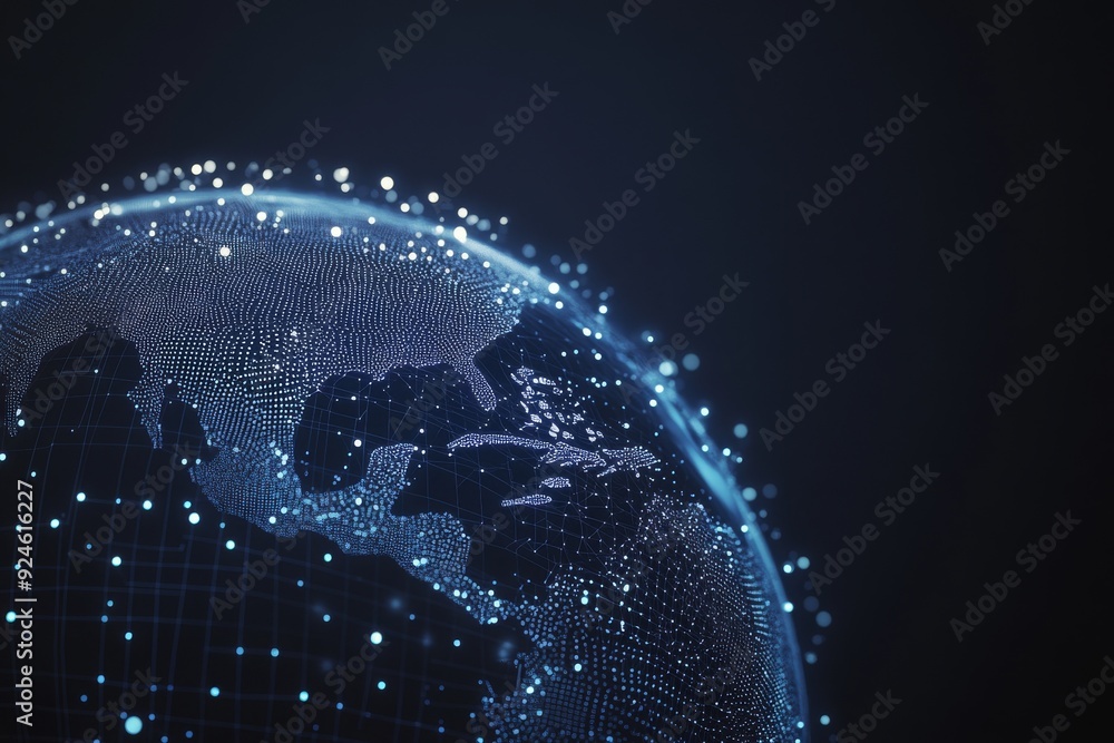 Poster an abstract image of planet earth in the form of a starry sky or space divided into points, lines, a