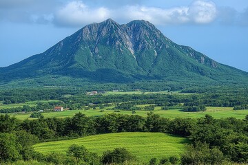 Fototapeta premium Mountainous Landscape with Lush Green Foliage and a Clear Blue Sky