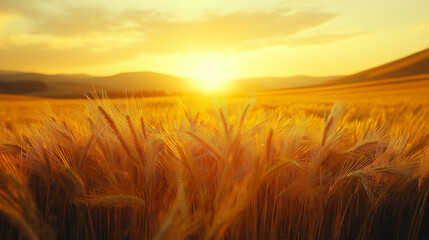 Obraz premium sunlight shining on golden wheat fields, symbolizing a natural harvest and the beauty of agriculture