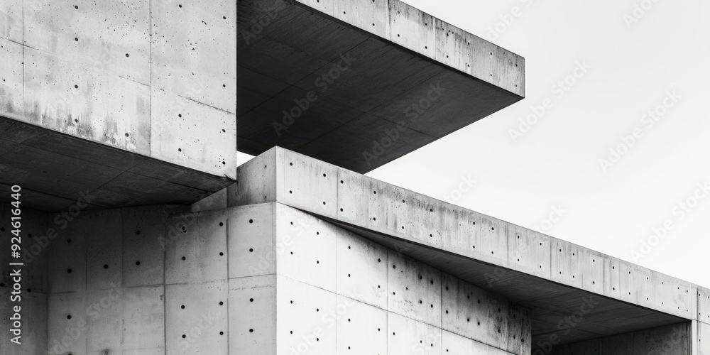 Poster a monochrome image of an abandoned concrete structure