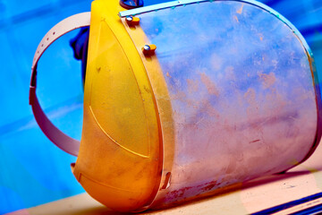 Plastic protective mask for working on metal, wood, construction, cleaning