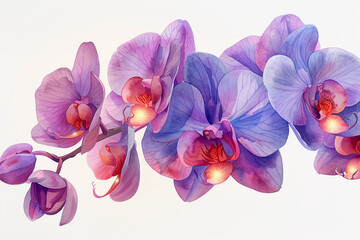Obraz premium Enchanted watercolor clipart of a firefly orchid, each bloom a light in the dark, isolate on white background Nature's tiny lanterns, unique hyper-realistic illustrations --no grunge, splash, dust--ni