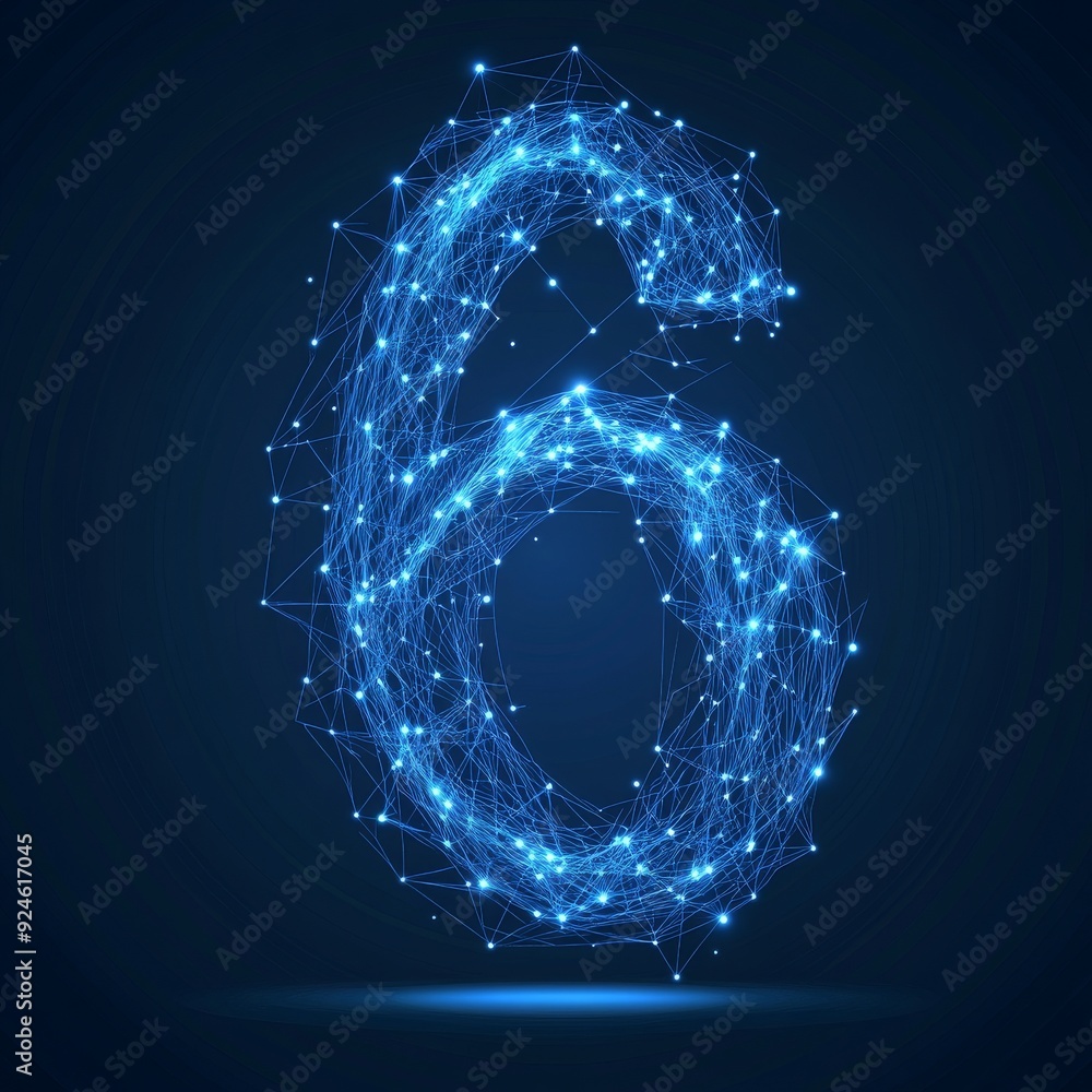 Poster this modern digit 6 wireframe concept is based on an abstracted starry sky or space, in the form of 