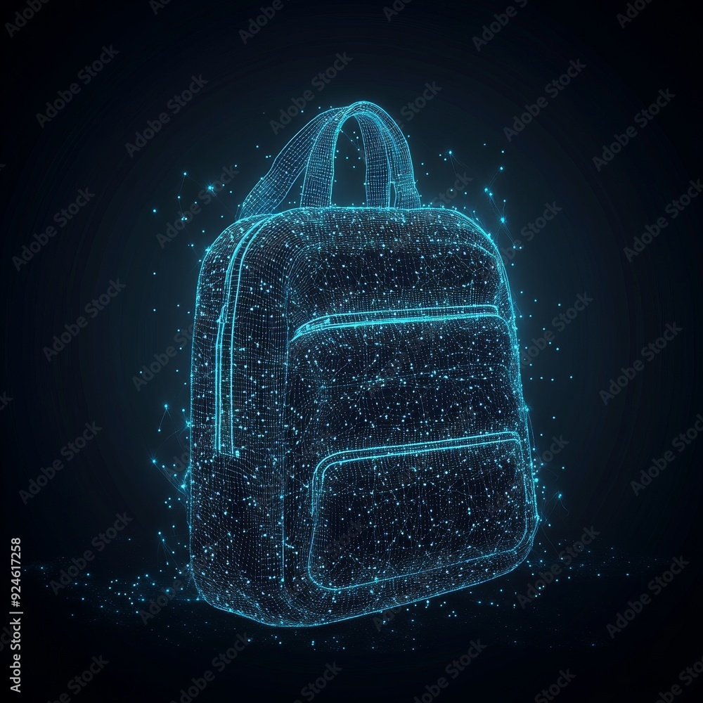 Poster isolated backpack from low polywireframe on dark background. modern polygonal image in the form of s