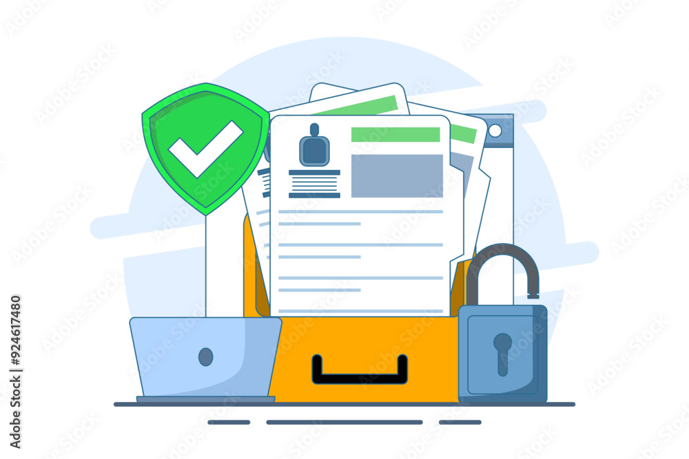 Poster personal data protection concept, protect with padlock on documents with personal data security prot