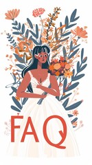 An illustration of a wedding planner with a bouquet, with "FAQ" formed by the arrangement of flowers, against a white backdrop. 