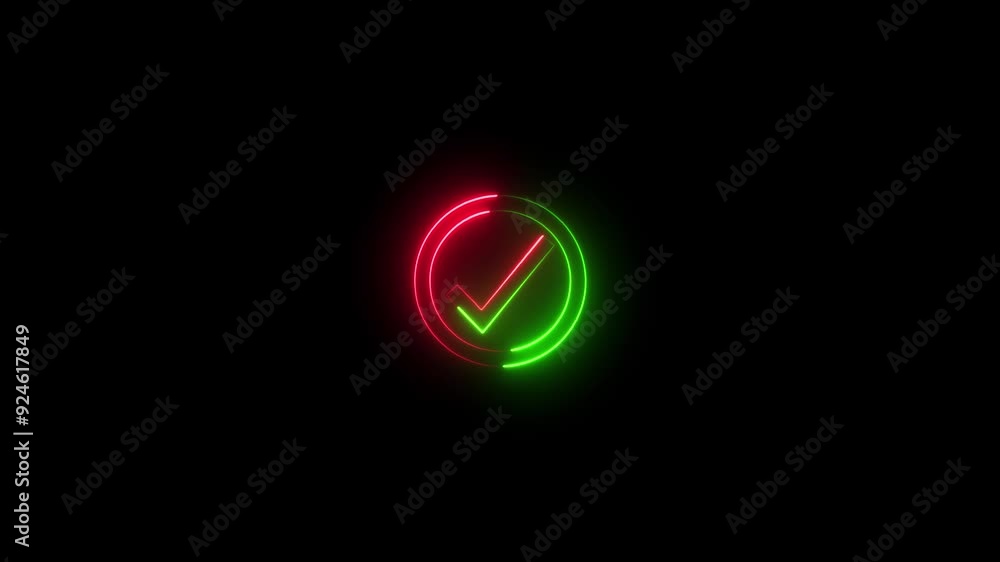 Poster neon line moving check mark icon animation concept . light check symbol and success check mark icon 