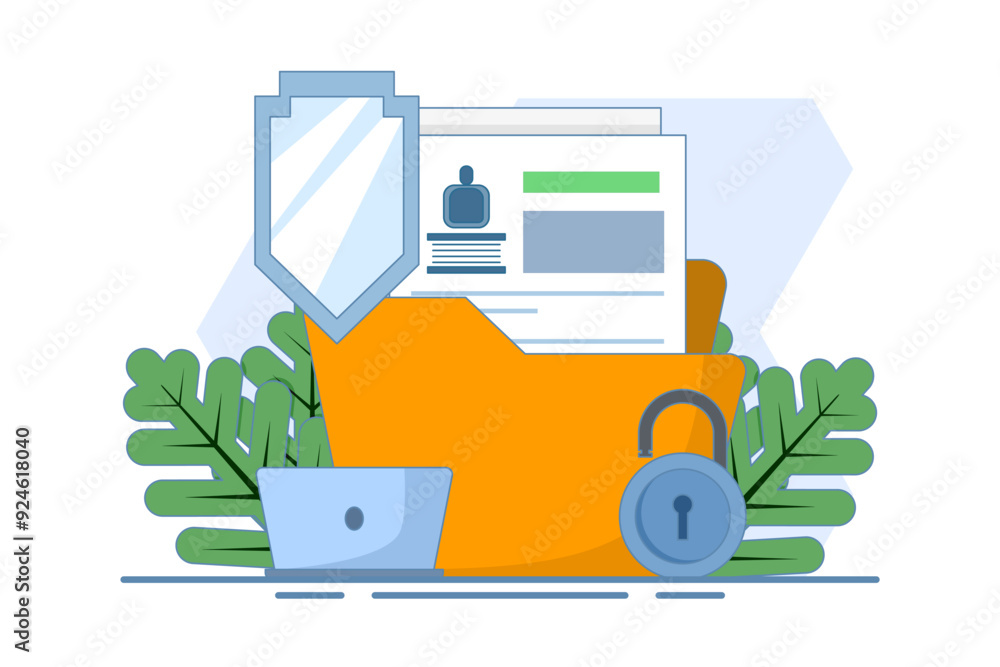 Poster personal data protection concept, protect with padlock on documents with personal data security prot