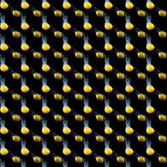 Fresh yellow lemon falling into water with splashes and bubbles, isolated on black background. AI generation.