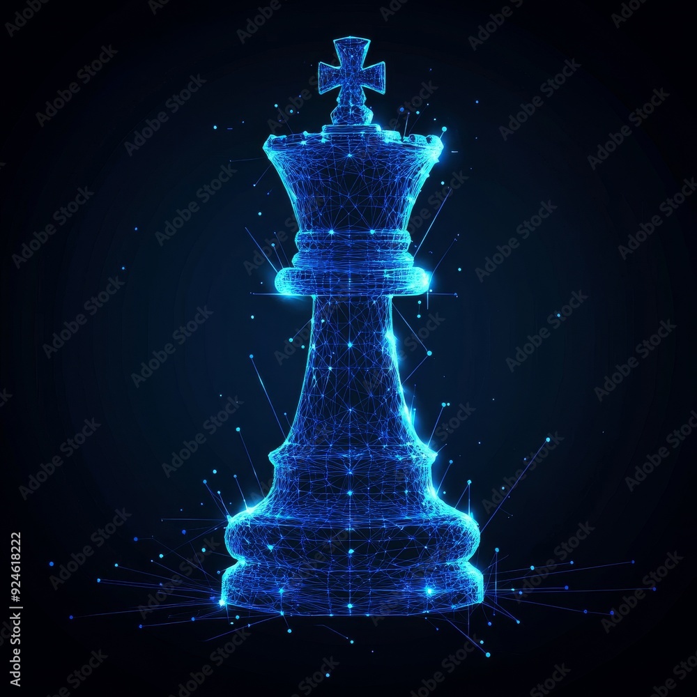 Poster the chess rook is an abstract modern illustration. low polygon wireframe illustration with lines and