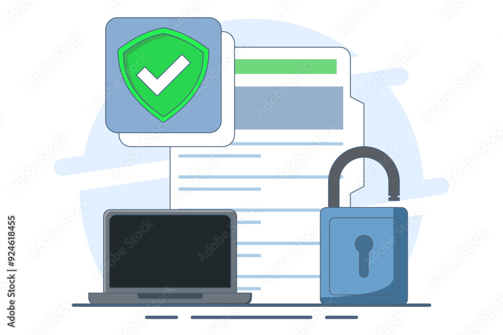 Poster personal data protection concept, protect with padlock on documents with personal data security prot