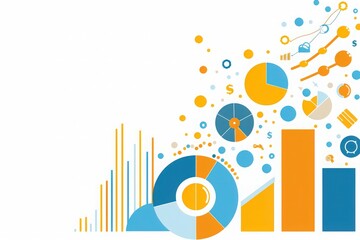 Fototapeta premium Colorful charts and graphs showcase analytical data, creatively illustrating trends and insights against a minimalist backdrop.