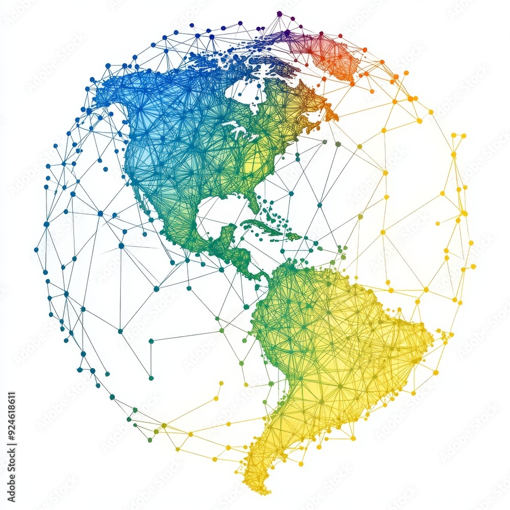 Poster low poly illustration of the earth globe. 3d polygonal world map. dots and lines connected. spherica