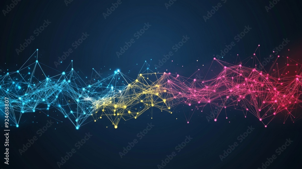 Poster dark abstract art illustration. 3d polygonal cybernetic particles background. digital data visualiza