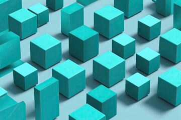 Obraz premium Modern Abstract Environment with Seamless Bright Cyan Cubes and Design Vectors