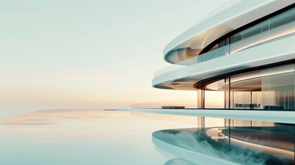 Obraz premium Modern Architectural Masterpiece with Infinity Pool Overlooking the Ocean