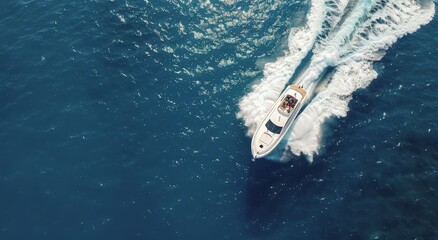 Naklejka premium Luxury Yacht Cruising Through Crystal Clear Waters in a Tropical Paradise