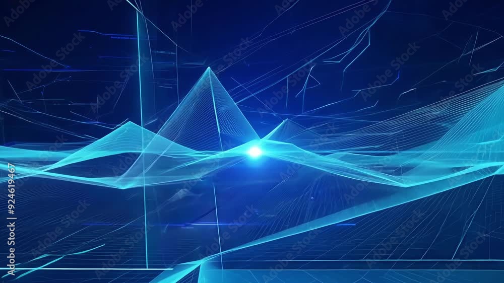 Poster fastpaced motion graphic of a blue data grid with abstract moving lines and shapes giving a sense of