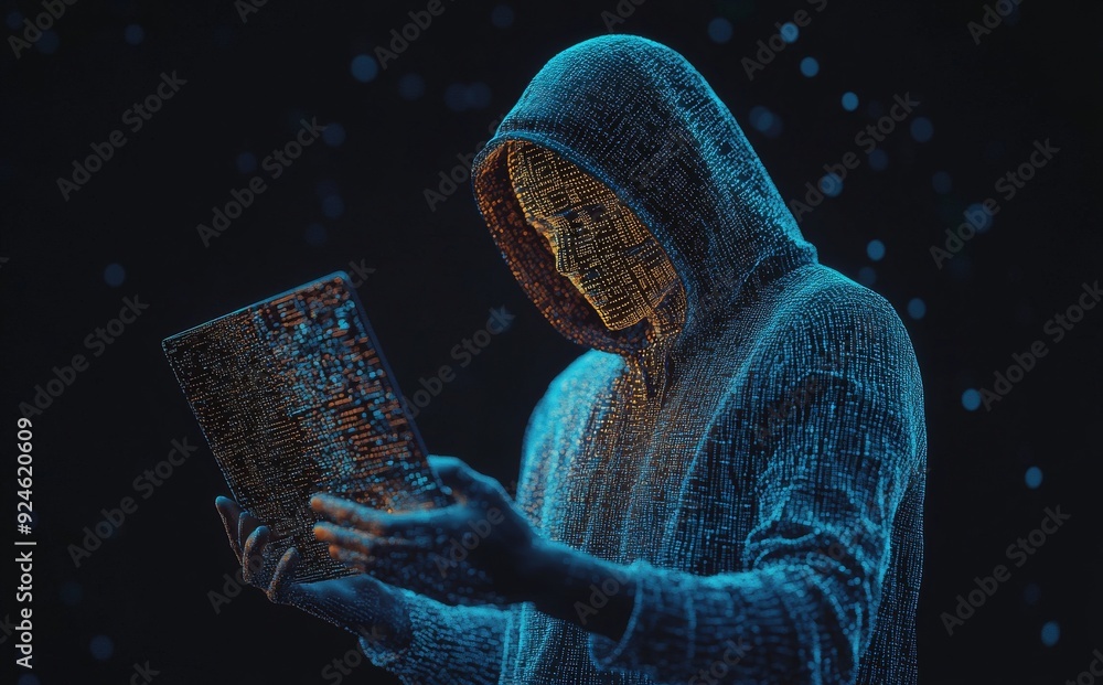 Poster cyber hacker attack concept with a laptop and a data server room. database security. ddos attack con