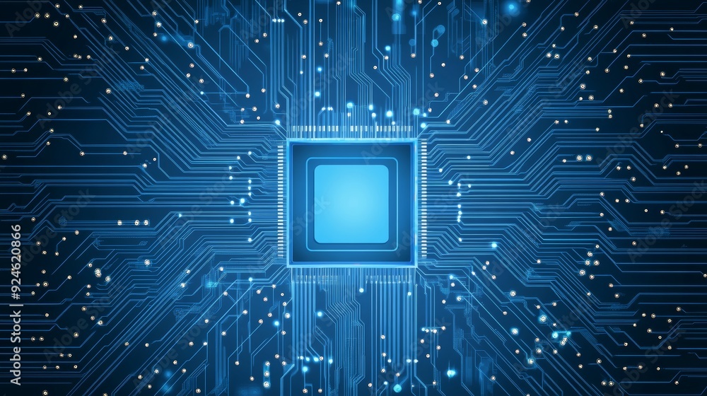 Poster cpu chip background on technology blue background. circuit board. ai tech background. semiconductor 