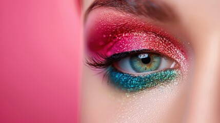 Beauty young woman with eye shadow makeup palette,Model with healthy perfect skin,close up portrait,Multicolored neon eyeshadow palette,Tool for makeup artist,Cosmetic, Beauty shop,Summer eye shadow.