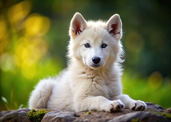 Obraz premium Alabaster Wolf Pup: White, pristine fur; elegant, youthful