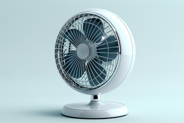 Obraz premium White electric fan placed on a matching white table, complementing contemporary home decor.