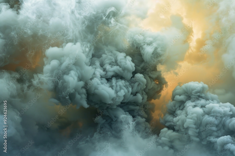 Poster a large plume of smoke rises high into the sky, often used as a background or atmospheric element