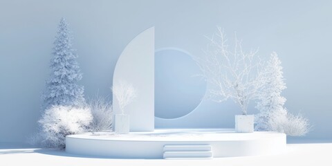Enchanting Winter Wonderland: Minimalist Snow-Covered Clearing for Product Showcase. AI-Generated 4K Anime-Style Art for Creative Marketing, VTubers, and End-of-Season Sales. Perfect for 2025 Winter H