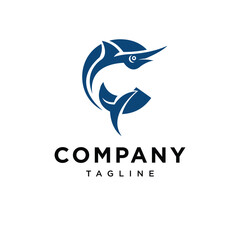 Letter C Blue Marlin Fish Logo Icon Vector