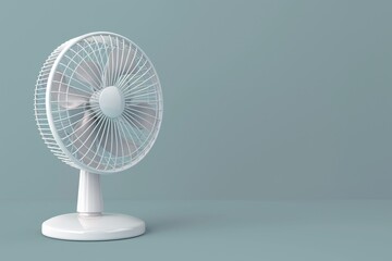 White electric fan placed on a matching white table, complementing contemporary home decor.