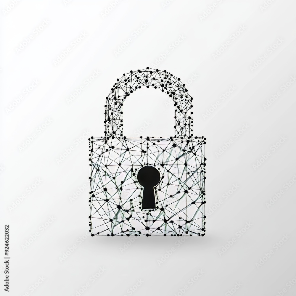 Poster an abstract mash line and point open lock taken from an inscription on the background. teams working