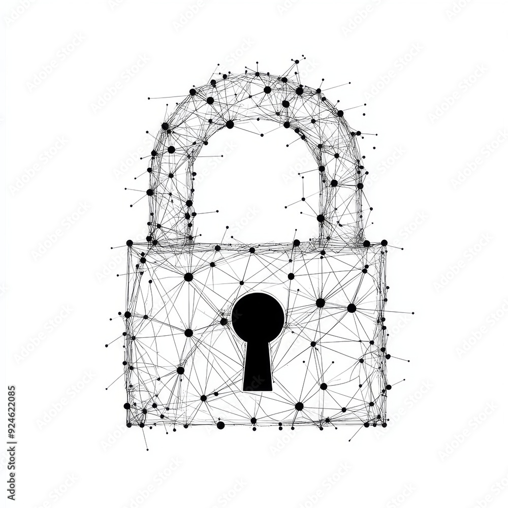Poster the open lock is constructed with a mash line and point on a starry background with an inscription. 