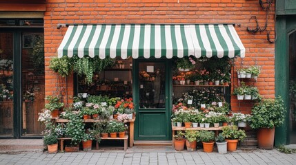 Beautiful flower shop with different housplants and flowers in city,flowers at a florist,decoration colorful flowers street shop,Facade of cute small flower shop,The business,plant shop.
