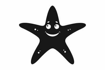 Happy starfish silhouette black vector art illustration