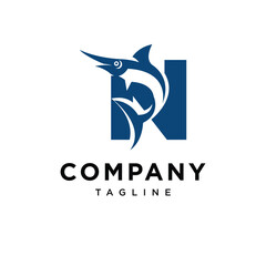 Obraz premium Letter N Blue Marlin Fish Logo Icon Vector