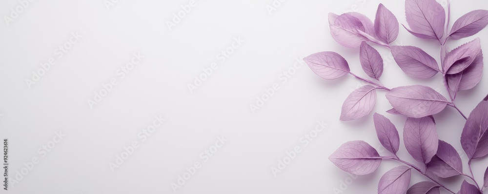 Poster serene lavender leaves on soft white background with copy space - minimalistic botanical concept, ge
