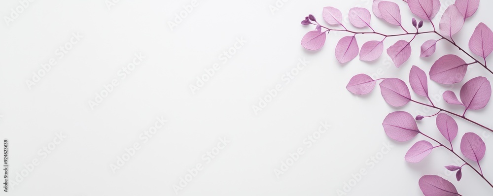 Poster serene lavender leaves on soft white background - minimalistic design with copy space, generative ai