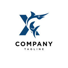 Letter X Blue Marlin Fish Logo Icon Vector