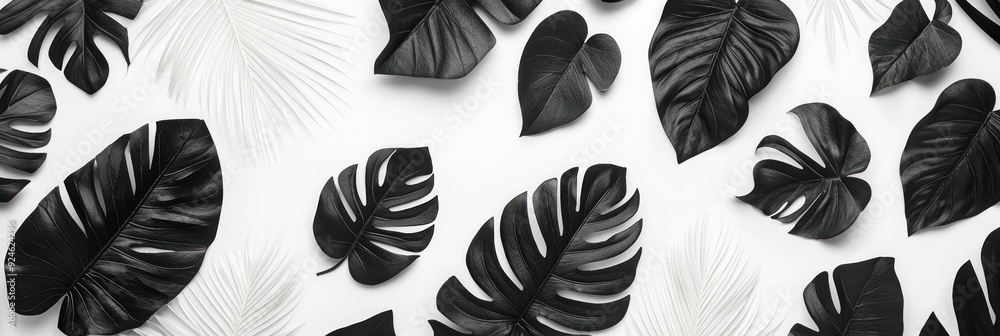 Poster serene monochrome tropical leaf pattern on solid color canvas for minimalistic design aesthetic, gen