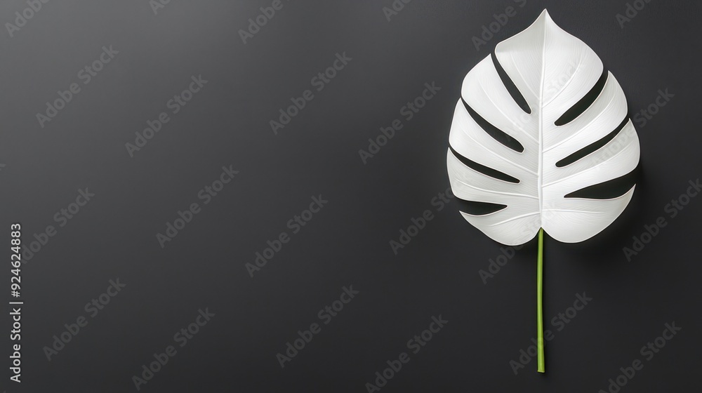 Poster minimalistic monochromatic design with single tropical leaf on solid background, generative ai