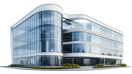 Modern Glass Office Building PNG – Isolated Contemporary Architecture on Transparent Background for Urban Design Projects